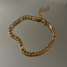 Water-Resistant Minimalist Women's Anklet: 18k Gold Plated Flat Mariner Link Chain, 5mm Wide Ankle Bracelet