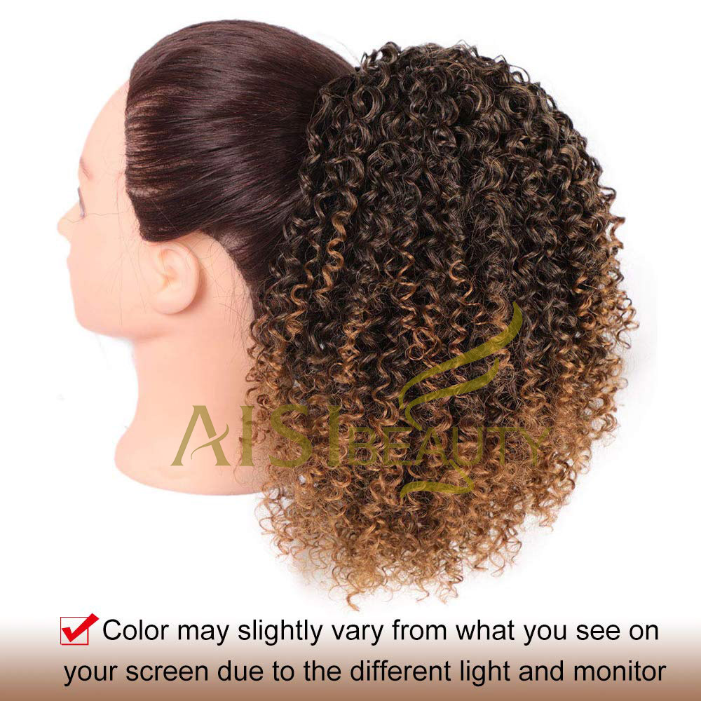 Aisi Beauty Top Quality Wholesale Afro Fluffy Puff Ombre Brown Hairpiece Extension Messy Donut Curly Afro Kinky Afro Hair Bun