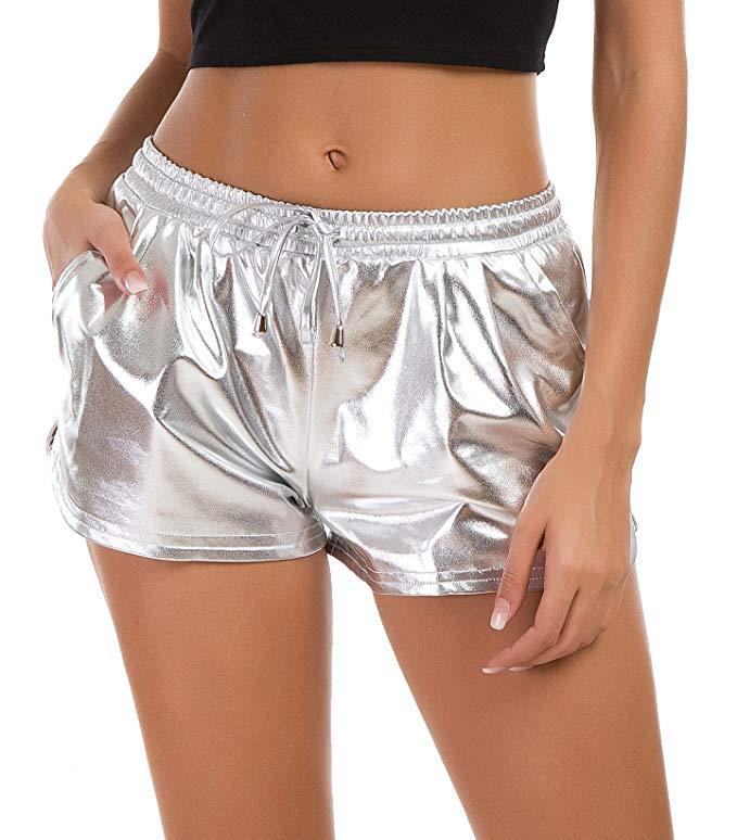Reflective Shiny Workout Athletic Running Shorts for Ladies Quality Hot Selling Womens High Waist Custom Shorts Women Leggings