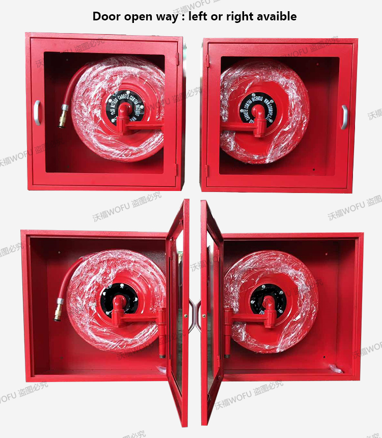 Red Steel Fire Hose Reel cabinet with Glass Window