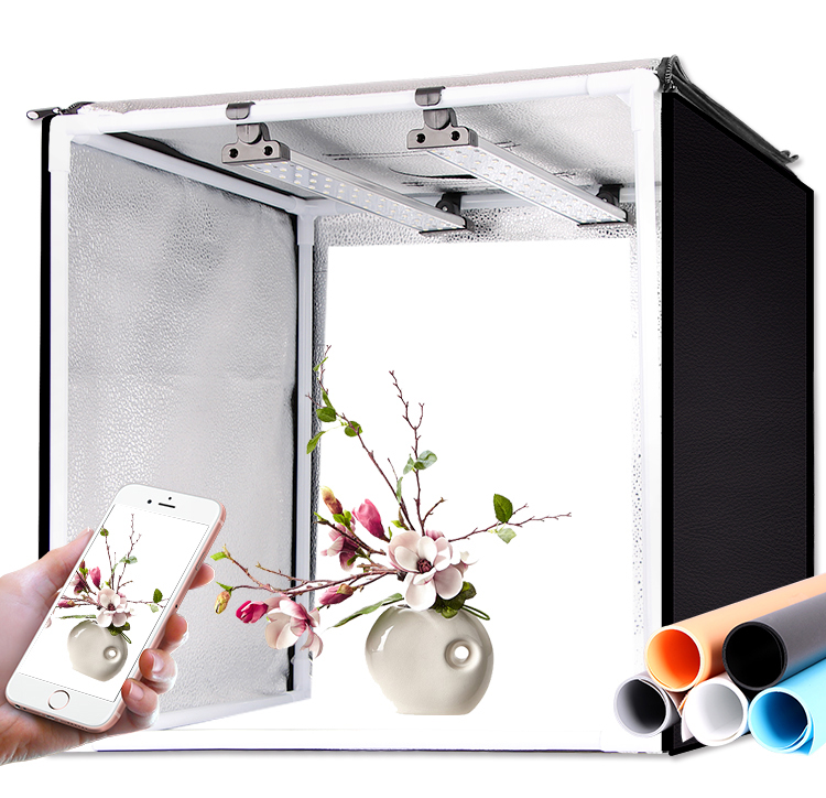 Photo Studio Light Box 24 "/60 Cm Adjustable Brightness Table Top Fotografi Pencahayaan Tenda Kit dengan 5 Warna Latar Belakang & Membawa Tas