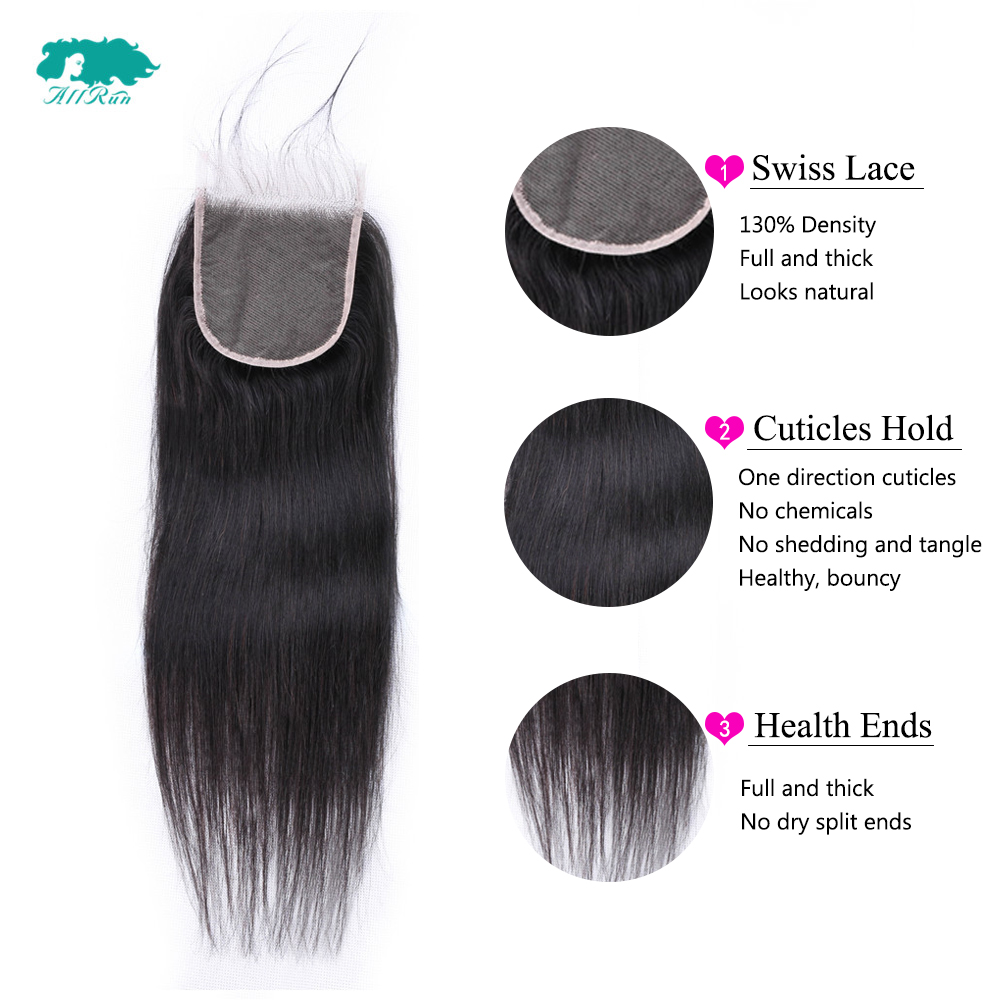 All run 4*4 lace closure Hair Human Black Natural Color Brazilian Human Hair