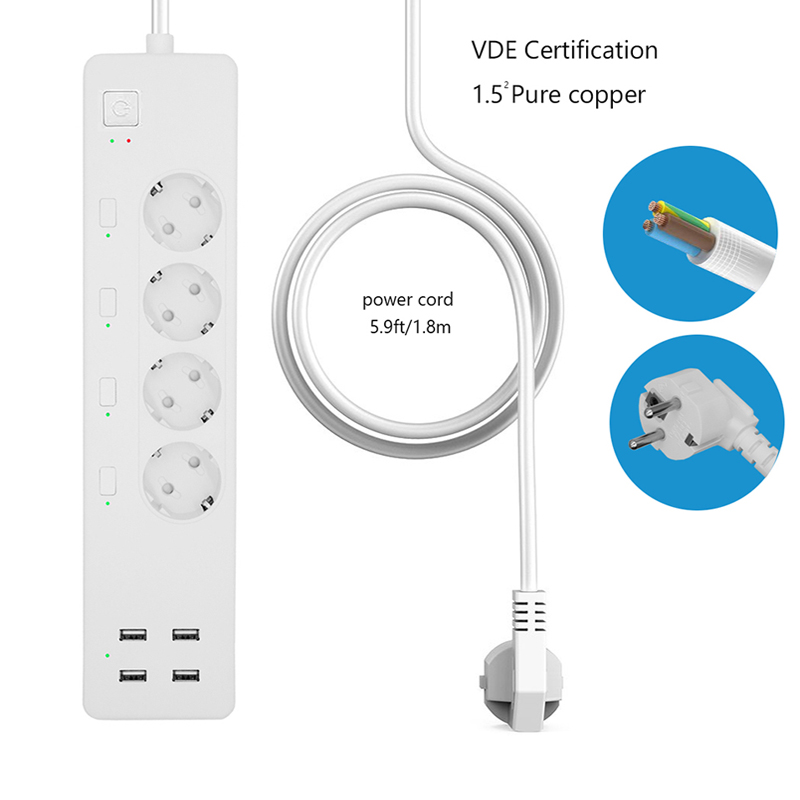 Wifi Smart Plug Outlet Power Strip Surge Protector EU Power Strip With Usb Charging Ports European TUYA