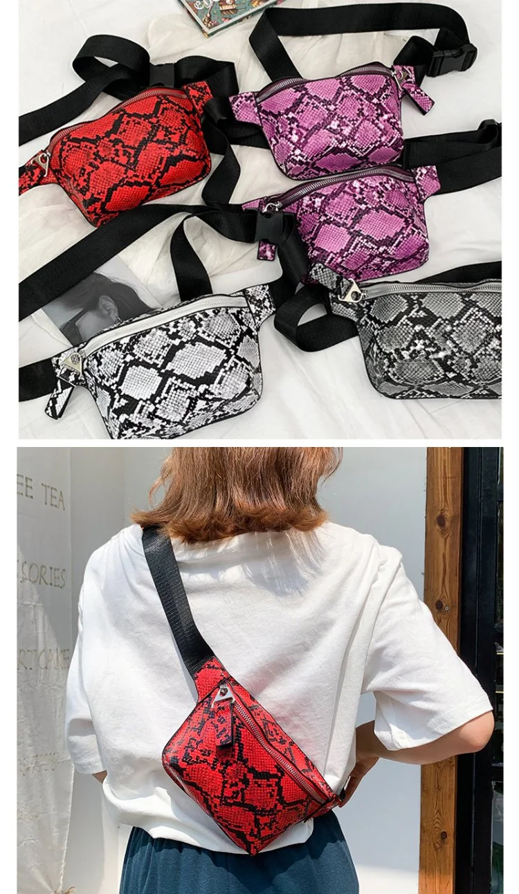 Fashion Custom Snakeskin Pattern Python Belt Bag Purse Cellphone Wallet PU Leather Elegant Bumbag Fanny Pack Waterproof Waist Bag