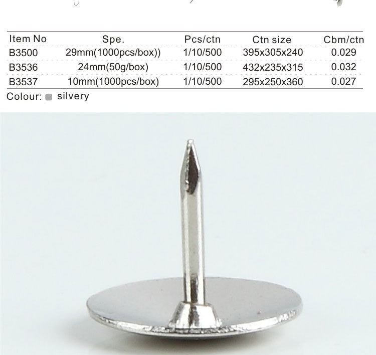 Superior grip silver metal flat head 10mm drawing pins