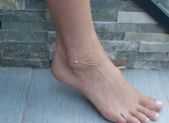Tassel Anklet Bracelet With Rhinestone Pendant