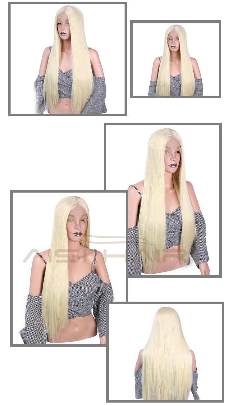 Aisi Hair Long Silky Straight Blonde Wig Heat Synthetic Resistant Fiber Lace Front Wig Middle Part Lace Frontal Wigs For Women