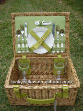 eco-friendly rectangle willow picnic baske with plates t for 2 people with cutlery