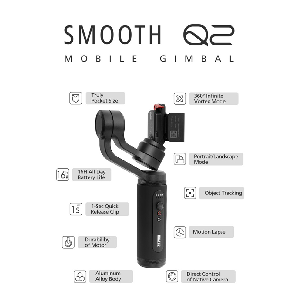 Fast shipping Zhiyun Smooth Q2 Handheld mini pocket palm size Smartphone Gimbal Stabilizer