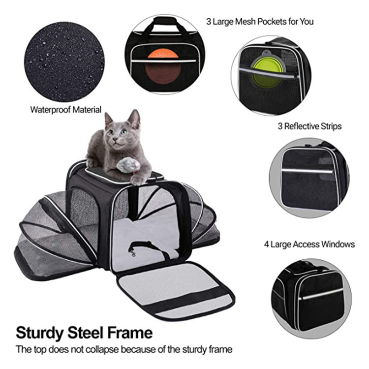 Expandable Foldable Soft-Sided Pet Carrier Bag Dog Cat Shoulder Bag Travel Bag Wiht 3 Open Doors for Small Cats Dogs Outdoor