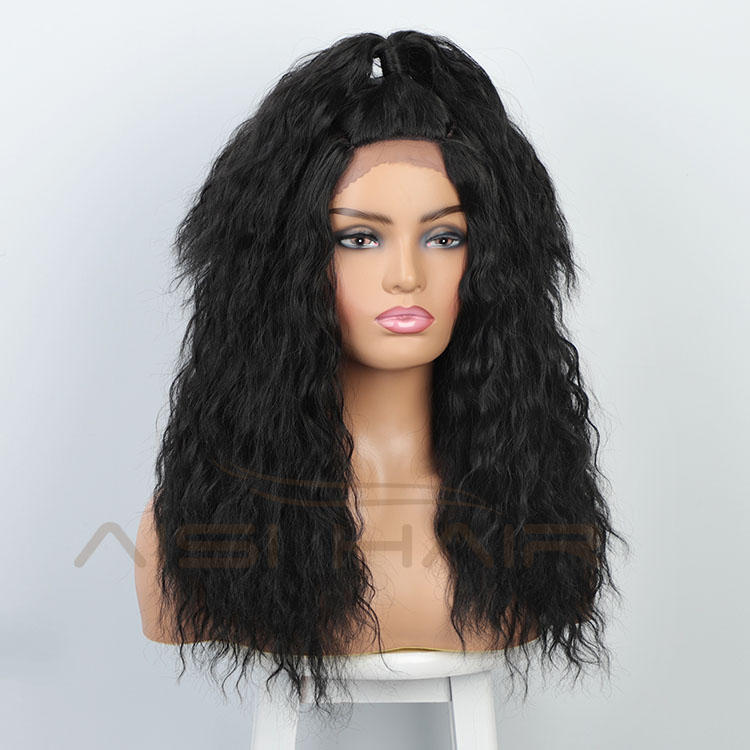 Aisi Hair New Design Long Wavy Natural Black Wig With Ponytail Swiss Lace Wig Body Wave Synthetic Hair Wigs For Women