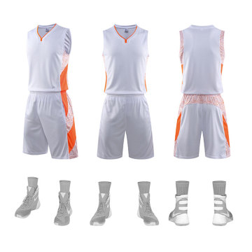 Basketbaluniform van polyester met V-hals en pocket jersey