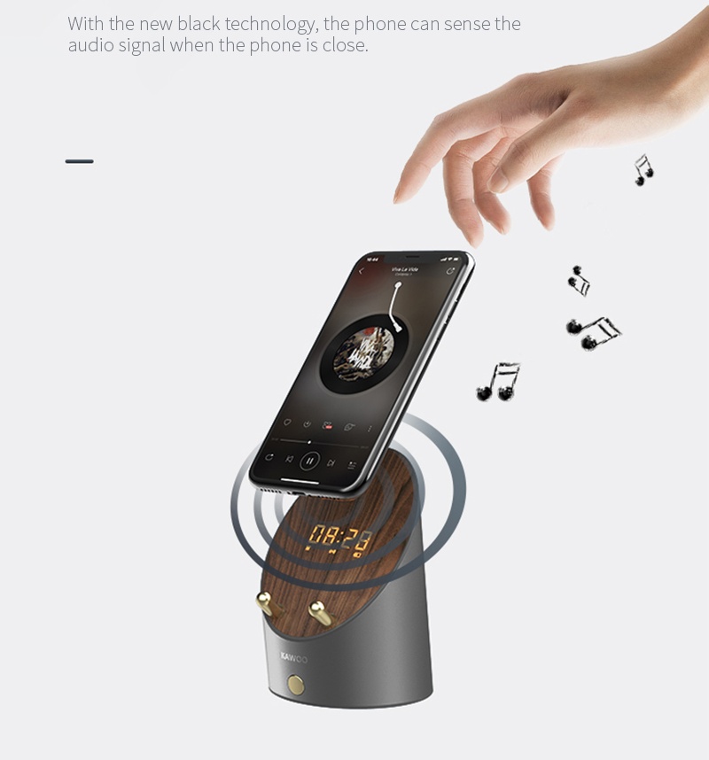 Wooden Speaker Wireless Alarm Clock Speaker Smart Sensor Phone Holder Portable Large-capacity Lithium Battery Desktop Audio