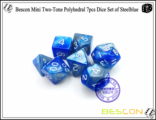 Bescon Mini Ensemble de dés polyédriques bicolores 7 pièces de Steelblue-5 Bescon Mini Two-Tone Polyhedral 7pcs Dice Set of Steelblue-5
