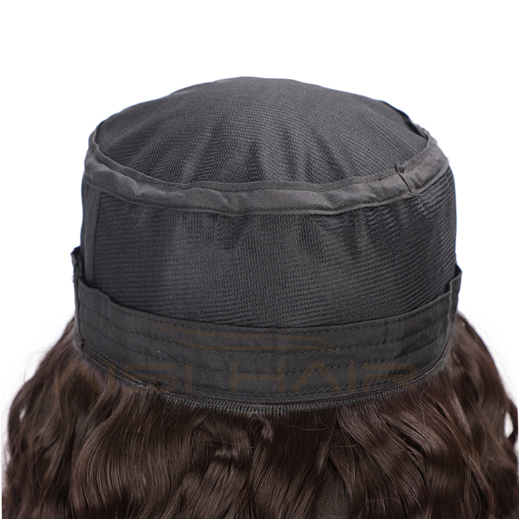 Aisi Hair Knit Slouchy Party Hat Long Water Wave Outdoor Hat Synthetic Dark Brown Fiber Hair Extension With Black Cap For Women