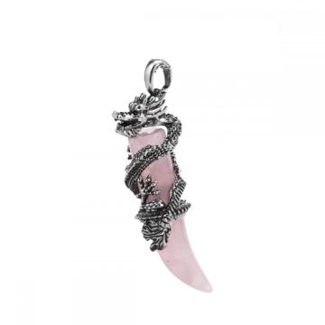 Crystal Wolf Tooth Wrapped Silver Dragon Stone Pendant Gemstone Wire Wrapped Dragon Pendants for Diy Jewelry Making Charm