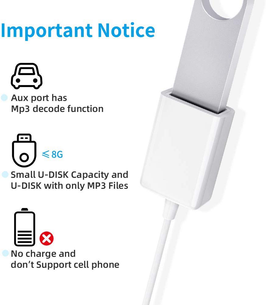 Portable White 10cm 3.5mm Lelaki Aux Audio Plug Jack ke USB 2.0 Kabel Penukar USB Perempuan