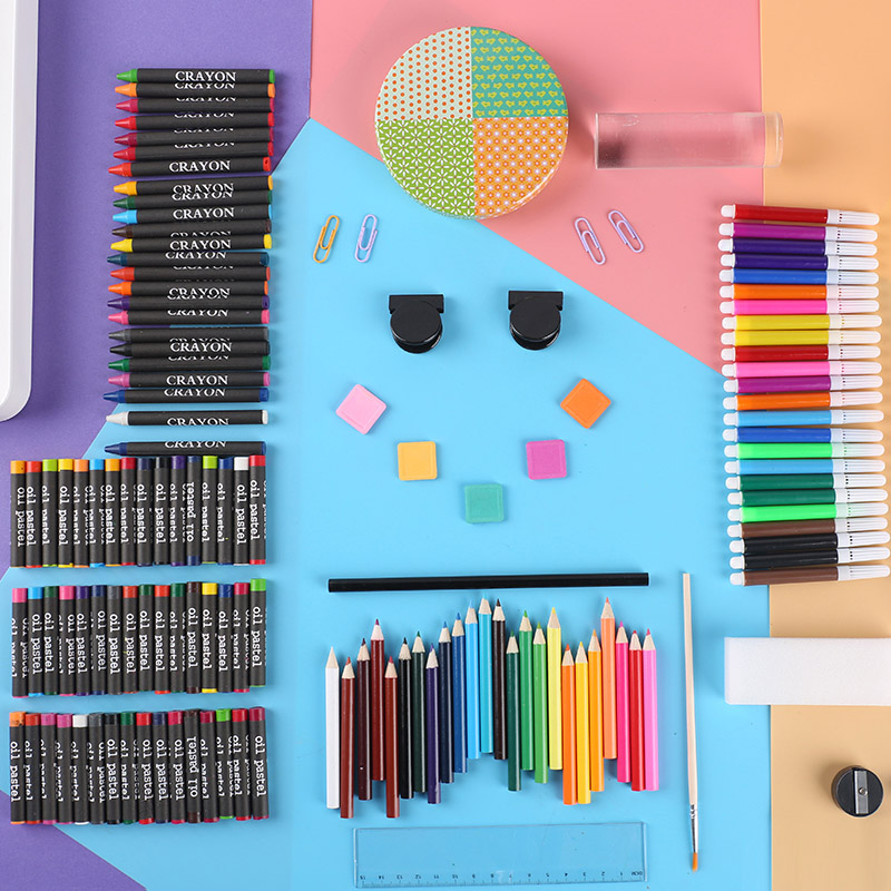 Hot Sale Bulk 130pcs de alta qualidade Desenho colorido conjunto de caixas de madeira Jumbo Art para estudantes