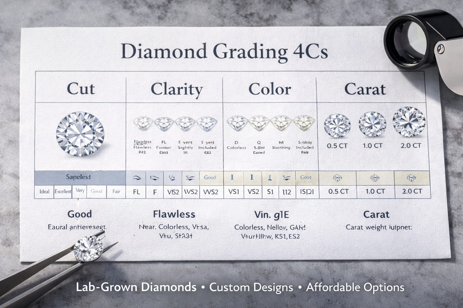 elmas derecelendirme 4C tablosu berraklık kesim rengi karat