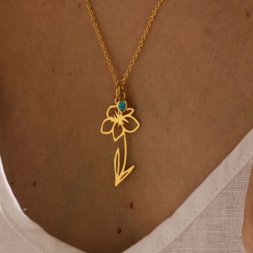 Personalized Women's Birth Flower Necklace with Customizable Birthstone - A Shiny Zircon Mom Gift