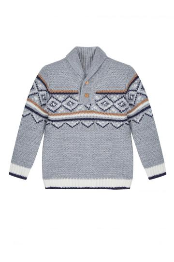 Boy's Knitted Diamond Jacquard Shawl Neck Pullover