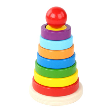 Montessori Educational Toy: Geometric Wooden Rainbow Stacking Tower Ring