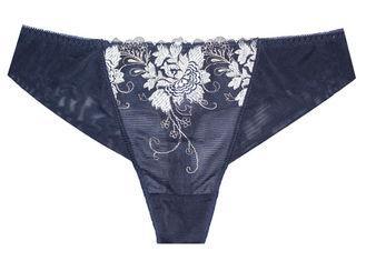 OEM ODM Dark Blue Embroidery Sexy Women Thongs with Floral
