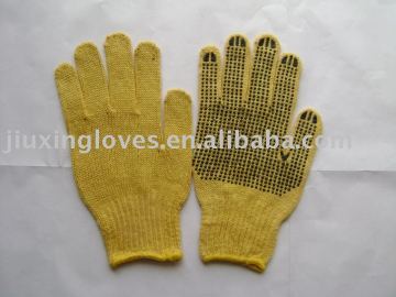 Yellow cotton string knitted seamless glove
