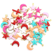 Stainless Steel Colorful Enamel Cross Pendant Necklace with Star Charm