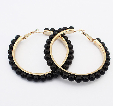 wholesale fashion temperament pearl beads inlaid gold plate metal alloy women hoop earrings 3 colors 58mm in diameter hot new