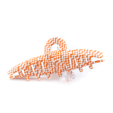 Orange Plaid Printed Hair Jaw Clips