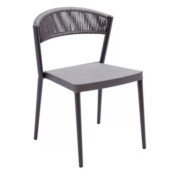 Gray Aluminum Stackable Outdoor Dining Chair with Rope Back and Sling Seat - Commercial Furniture