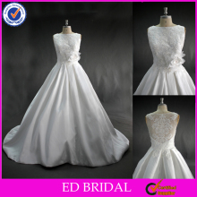 LN56 Real Sample Lace Appliqued A Line Elegant Plain Mikado Wedding Dress