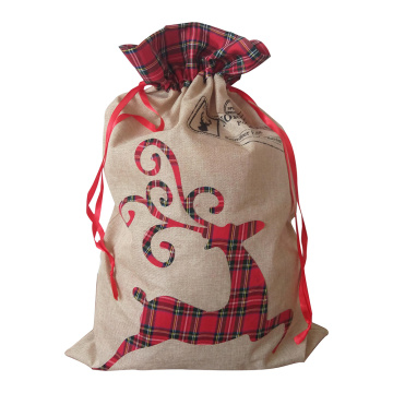 Christmas burlap sack with reindeer pattern