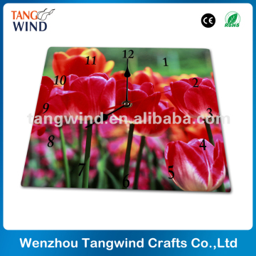 wooden painting analog wall clock