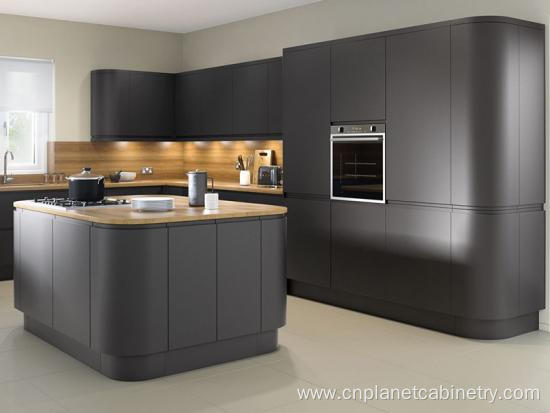 Grey Glossy Lacquer Acrylic Kitchen Cabinet With Island