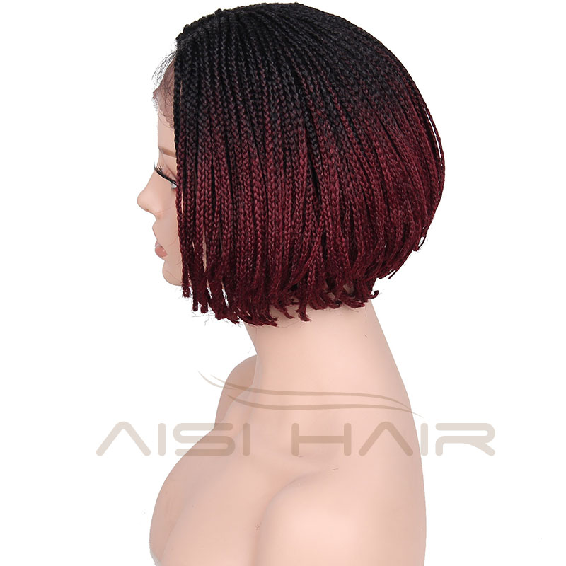 Synthetic Black Red Ombre Two Tone Color Lace Front Wigs Braid Box Hair Bob Style Wig Heat Resistant Glueless Lace Front Wig