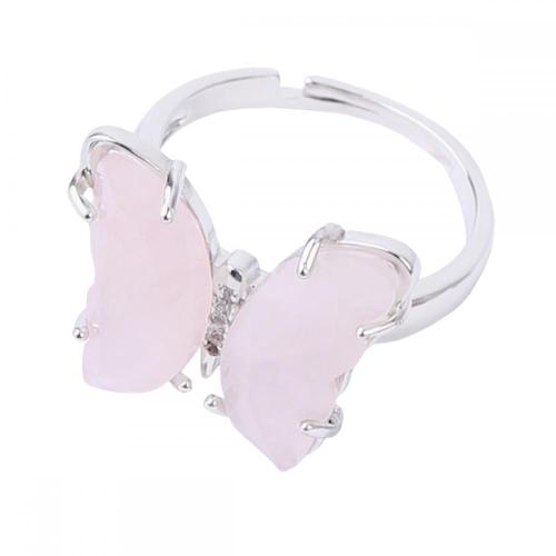 Natural Stone Butterfly Rings Gemstone Butterfly Shape Adjustable Ring Quartz Crystal Gemstone Ring for Women