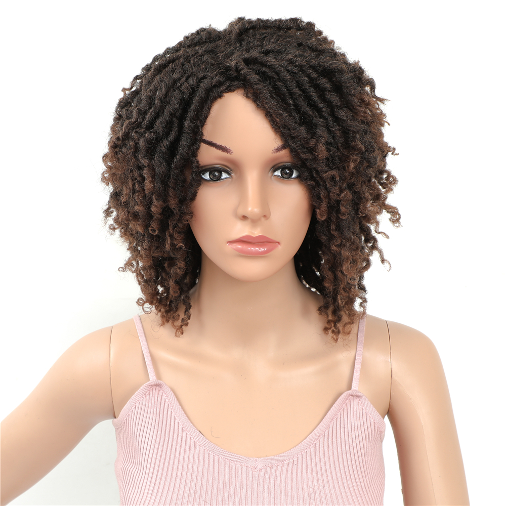 Soft Short Synthetic Wigs For Black Women 14 inch High Temperature Fiber Dreadlock Ombre Burg Crochet Twist Hair