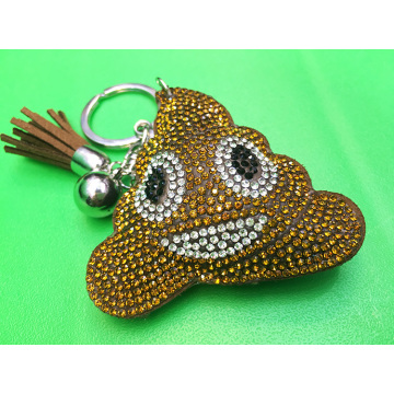 Brown Poop Emoji Keyring Leather Diamond Tassel Keychain