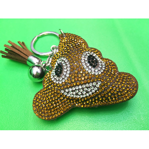 Brown Poop Emoji Keyring Leather Diamond Tassel Keychain