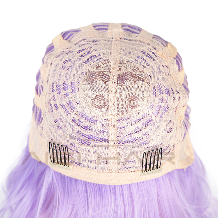 Aisi Hair Wholesale Top Quality Purple Short Bob Wig With Neat Bangs Synthetic Cosplay Short Curly Wave Wigs For Black Women