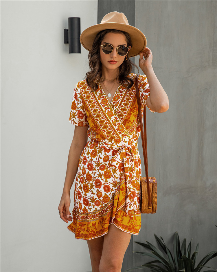 C6112 Flouncing Ladies Dress Floral Beach Dresses Women Summer Summer 2020 Women Clothing