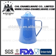 Blue enamel coffee pot with percolator