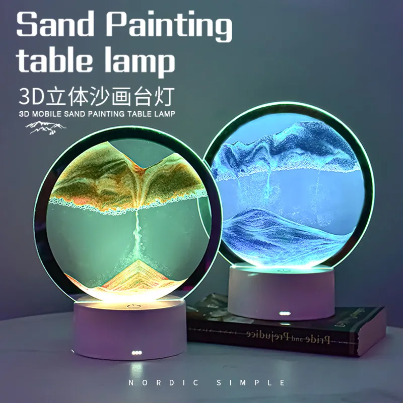 Creative 3D Quicksand Painting, Night Light, Dynamic Hourglass Ornament