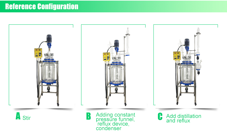 1L 5L 10L 50L 100L 200L Industrial Jacketed Double Wall Glass Reactor with condenser China