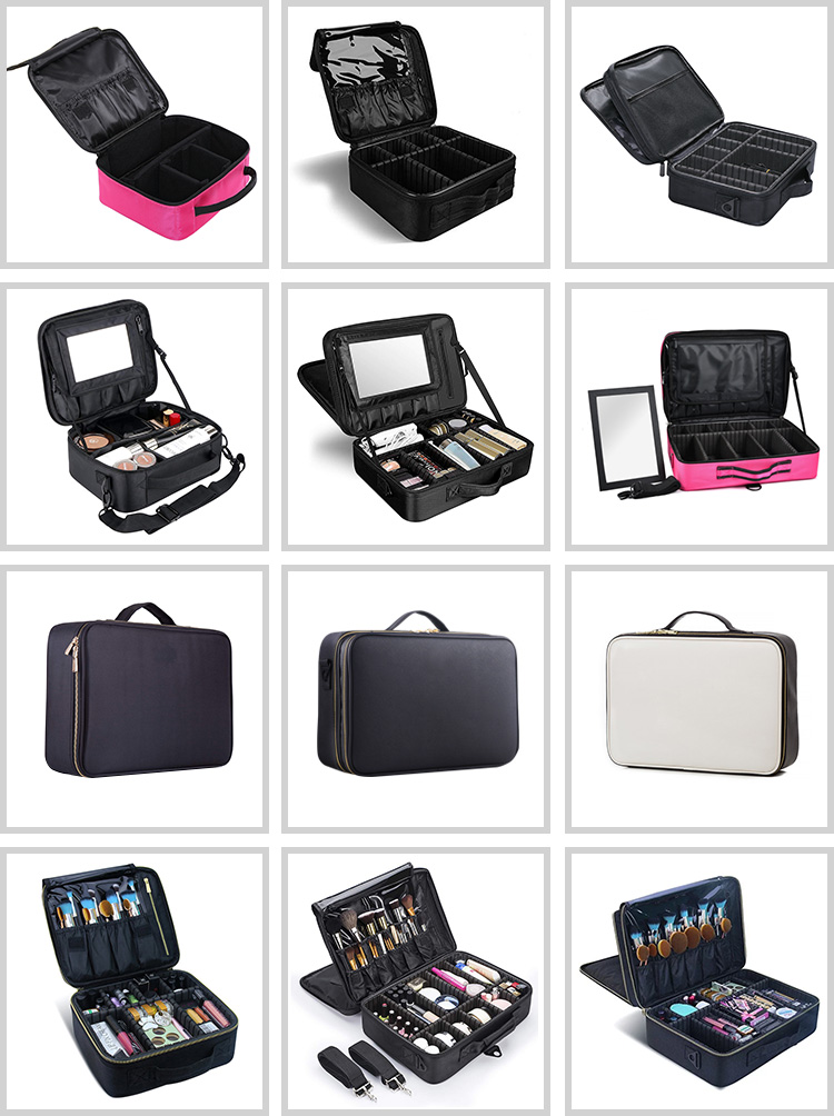 Portable Travel Makeup Cosmetic Case Organizer with Adjustable Dividers