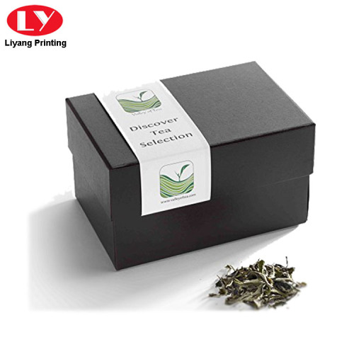 Caja de regalo de té de papel negro mate con tapa