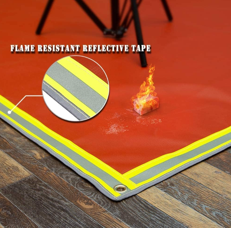 Under Grill Mats Grill Fireproof for Lawn Oil-Proof Grill Pads Fire Pit Mat Fireplace Mat Reflective Trim for Nighttime