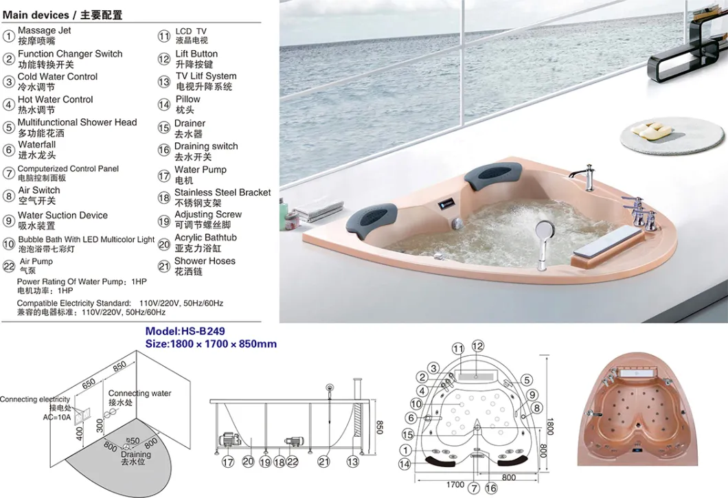 Victorian American Standard Double Seat Sexy Video Massage Bathtub